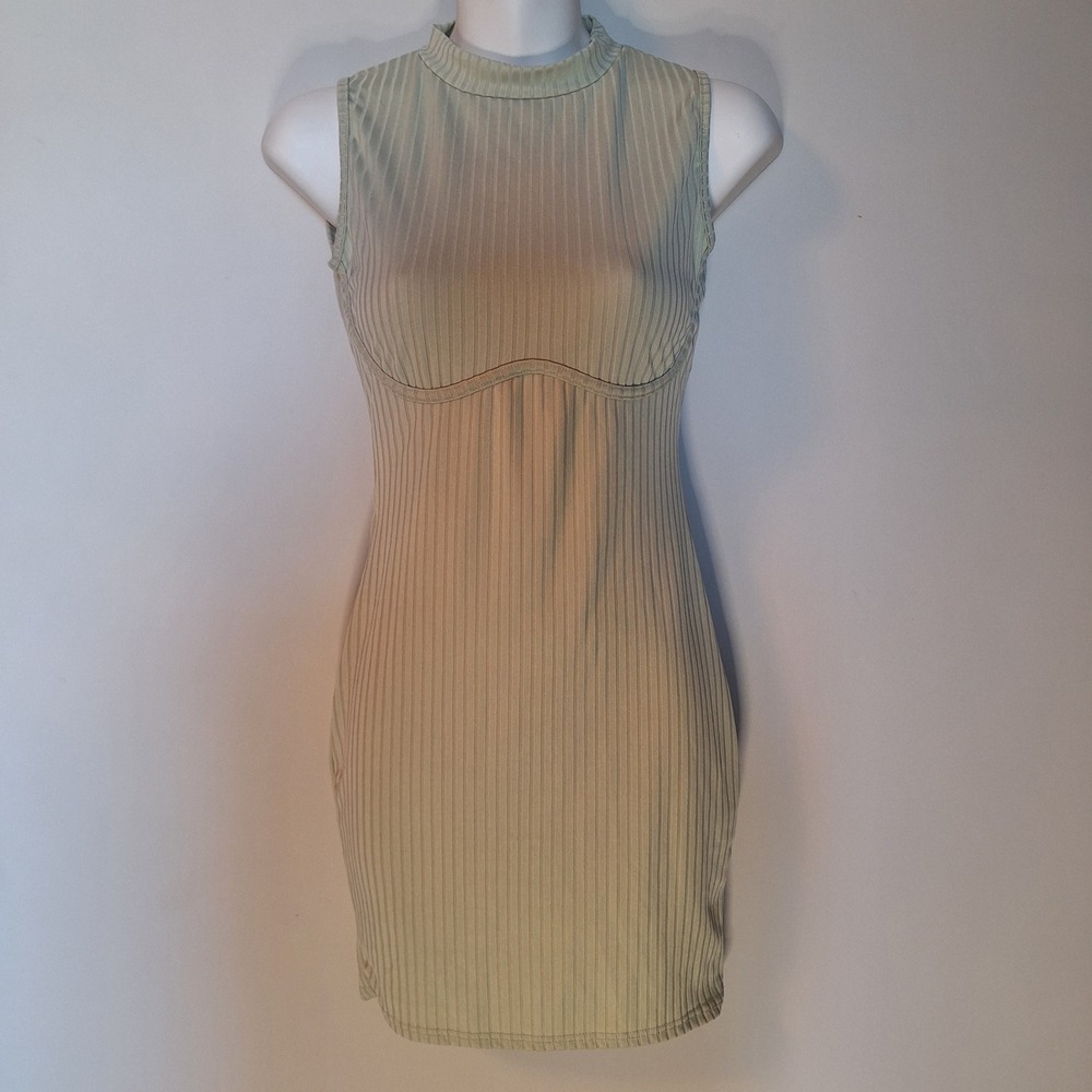 PrettyLittleThing Sage Green Ribbed Underbust Seam Mini Dress Size 4 US